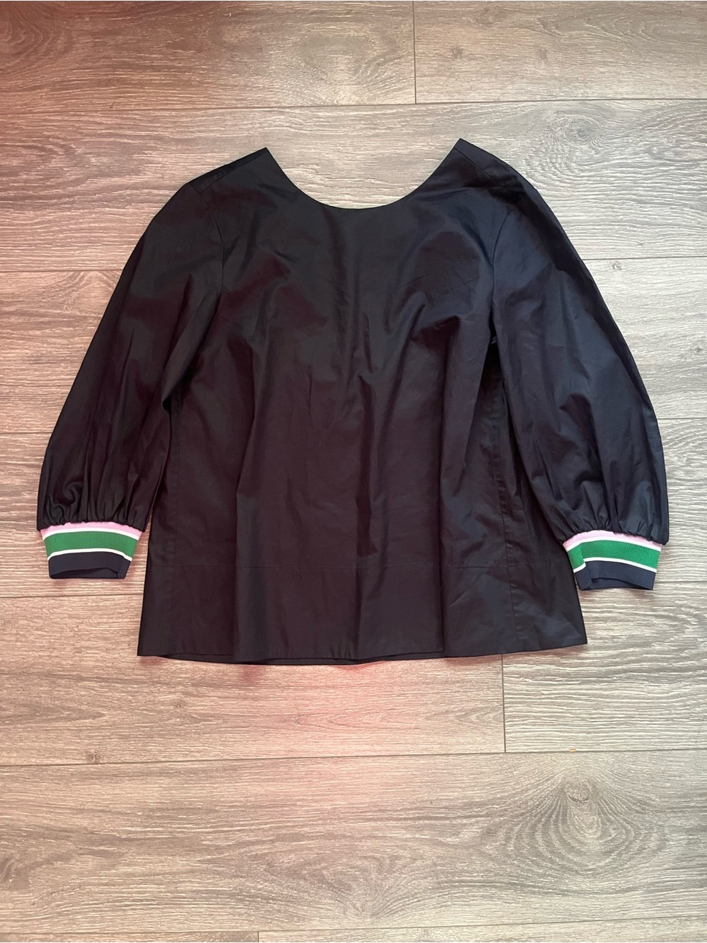 Tibi 100% Cotton Crew Neck Black Long Sleeve Relaxed Fit Snap Back Blouse Size 0